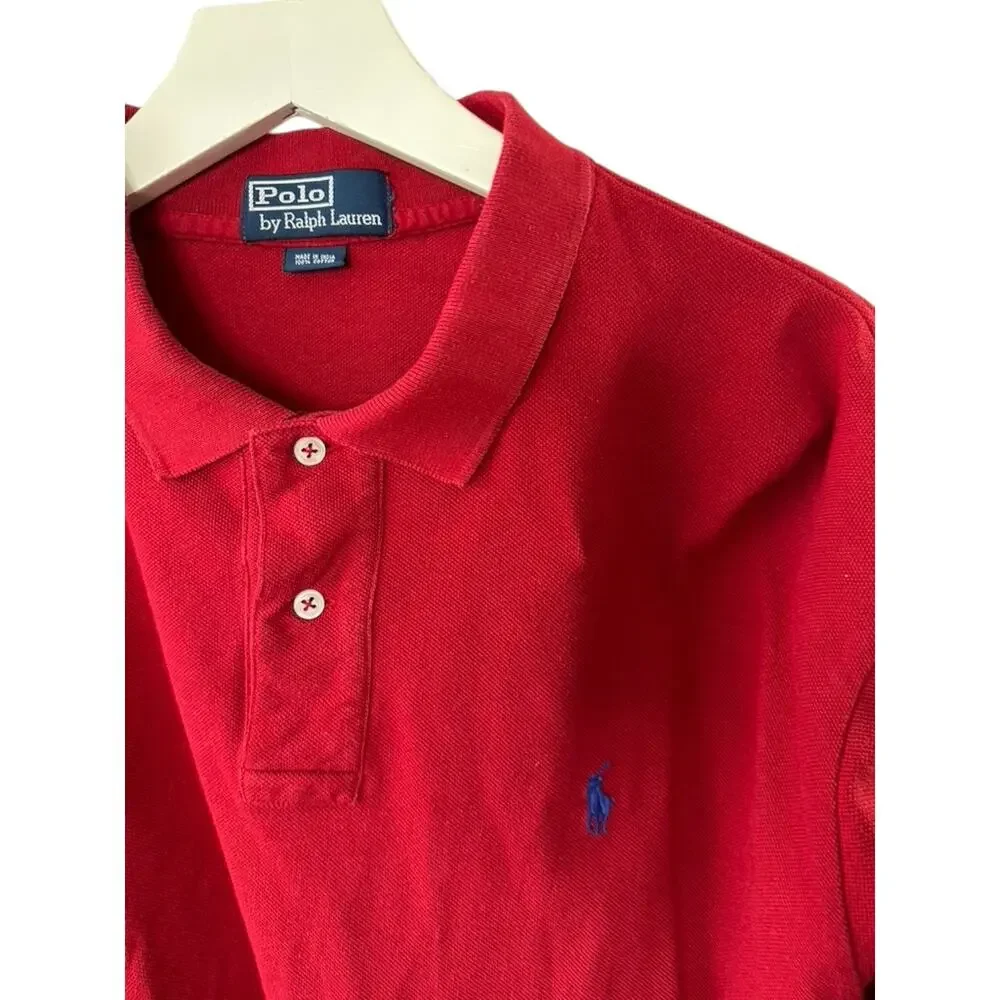 Polo by Ralph Lauren Red Long Sleeve Cotton Polo Shirt Men's XL